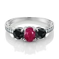 thumbnail image 2 of Gem Stone King 2.50 Ct Oval Red Ruby Black Sapphire 925 Sterling Silver Moissanite Ring (Size 9), 2 of 4