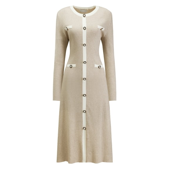 DARING DIVA Stylish Midi Long Sleeves Elegant Sweater Design Dress S Beige