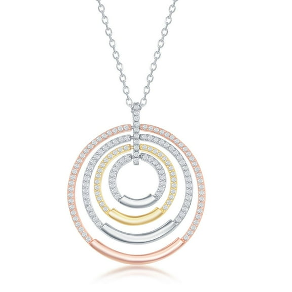 Sterling Silver /Tri-Color Multi Circle Cubic Zirconia 16 2" Necklace