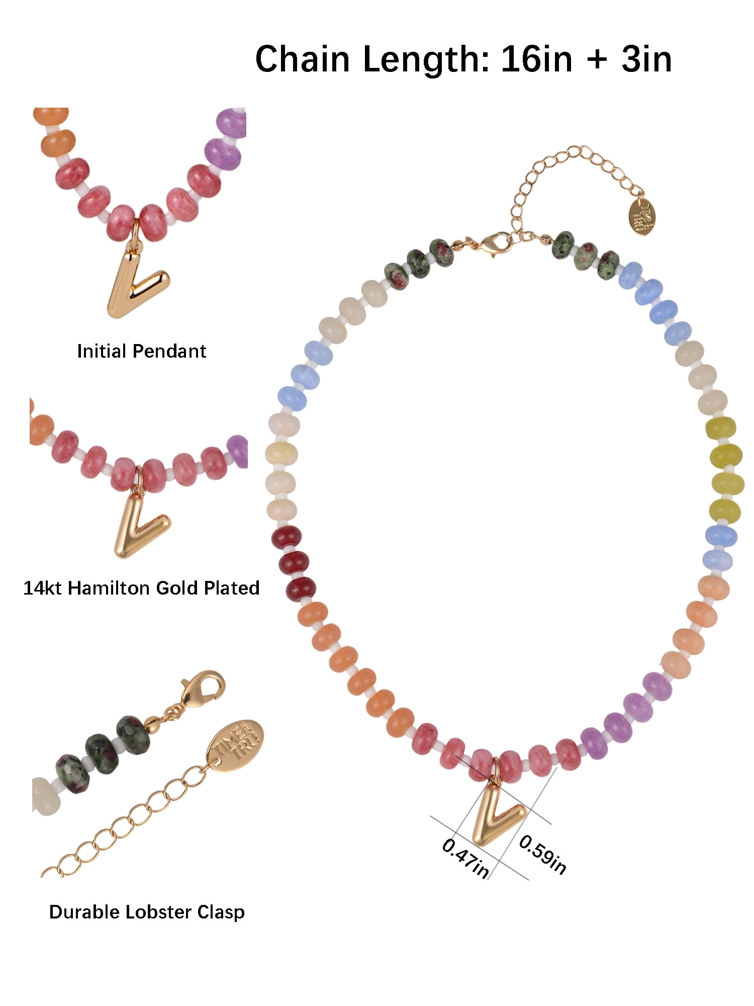 Time and Tru Goldtone Multicolored Bead Initial "V" Necklace