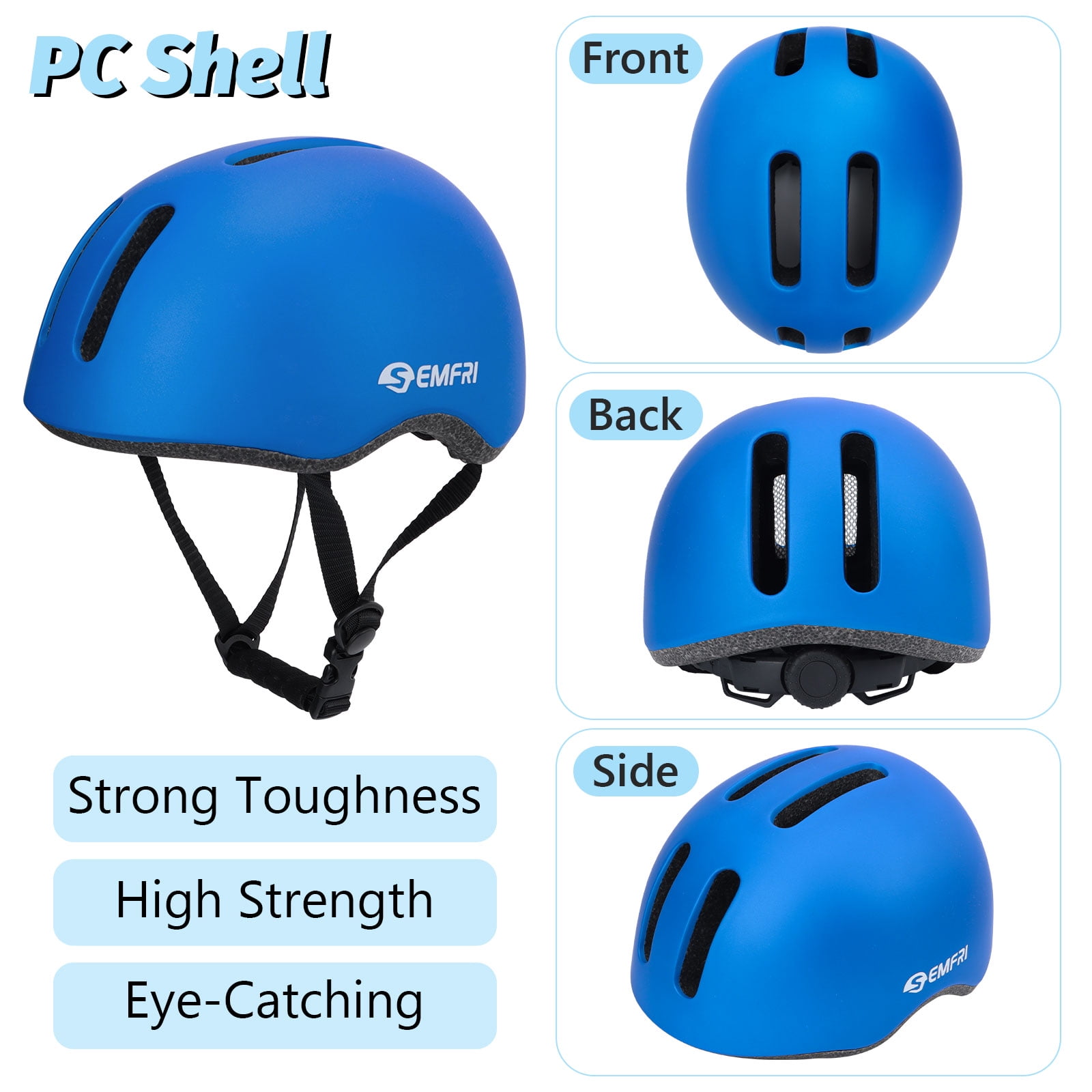 Semfri Adult Bike Helmet Skateboard Road Cycling Helmet Suitable Multi-Sport Scooter Skating Bicycle Medium Size for Men Women Blue