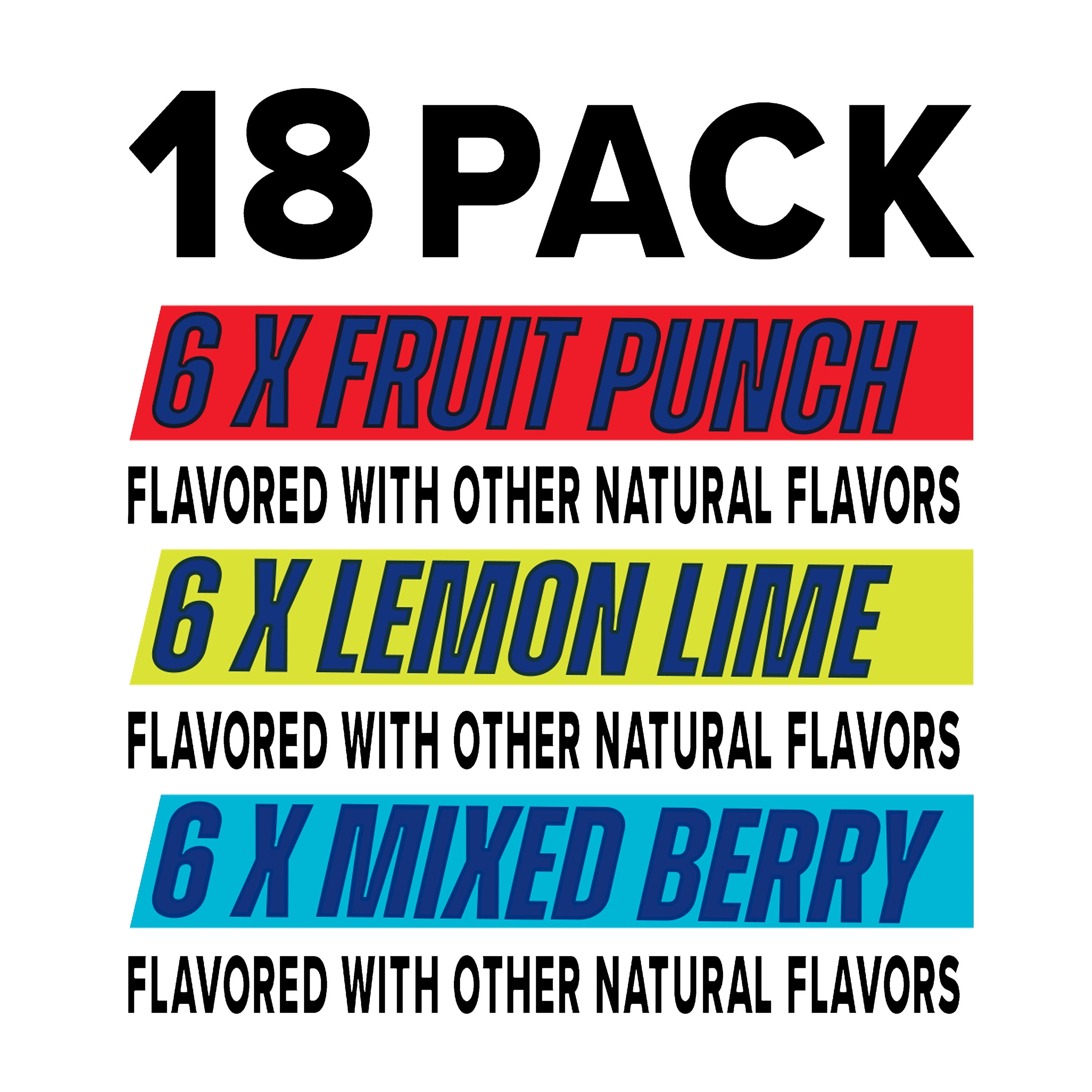 Great Value Sport Hydration Beverage Variety Pack, Fruit Punch/Lemon Lime/Mixed Berry, 12 fl oz, 18 Bottles