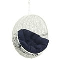 thumbnail image 4 of Modern Contemporary Urban Design Outdoor Patio Balcony Swing Chair, Navy Blue White, Rattan, 4 of 5