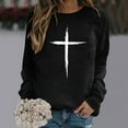 thumbnail image 2 of Babysbule Womens Easter Day Tops Fashion Women's Casual Cross Printed Long Sleeve Round Neck Printed Women's Sports Shirt Tops, 2 of 3