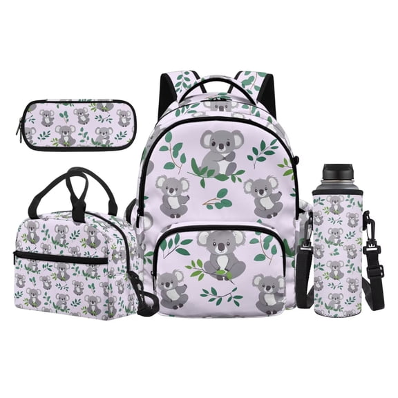 Uorisanigo Floral Koala School Backpack for Kids Boys 4 Pieces Bookbag Rucksack with Water Bottle Holder Bag Lunch Box Pencil Holder for Youth Primary School Students