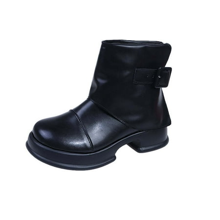 

Y2K Boots for Women Gothic Platform Combat Boots Winter Fashion Wide Round Toe Chunky Heel Western Ankle Boots