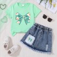 thumbnail image 2 of TOWED22 Girls Skirt Set Letter Print Short Sleeve T-Shirt and Denim Skirt Summer Casual 2 Piece Outfit(P,3-4 Y), 2 of 4