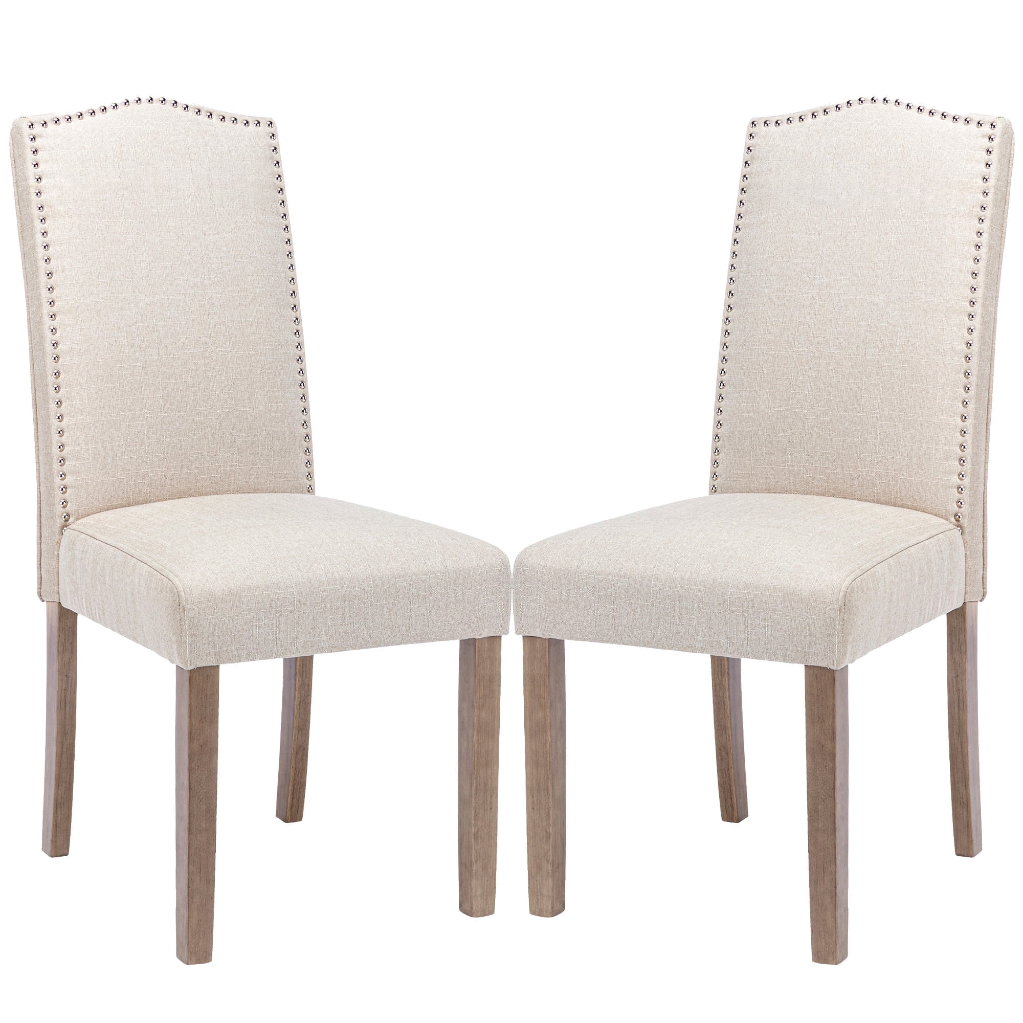 Snugway Dining Chair Beige Upholstered Parson Chair with Nailhead Trim, Set of 2