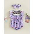 thumbnail image 2 of Wassery Infant Baby Girls Romper Floral Print Fly Sleeve Crew Neck Jumpsuits Summer Newborn Bodysuits with Headband 0-18M, 2 of 8