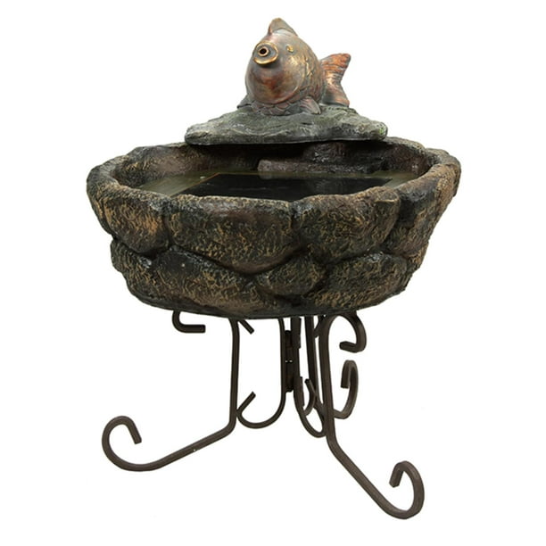 18" Solar Powered Bronze Tone Fish Outdoor Garden Water Fountain