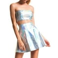 thumbnail image 1 of Shiny Silver Holographic Sexy Tube Top Mini Skirts 2 Piece Set Turtleneck Crop Tops, 1 of 2