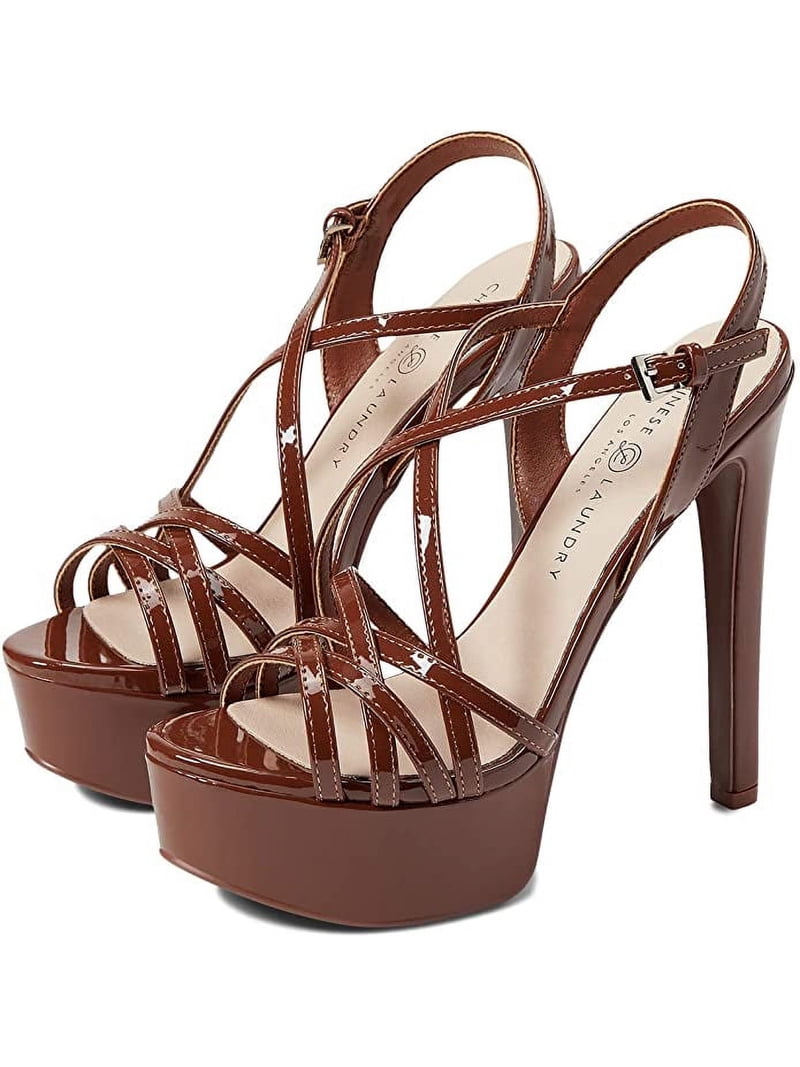 Chinese Laundry Teaser Mocha Patent Ankle Strap Open Toe Platform