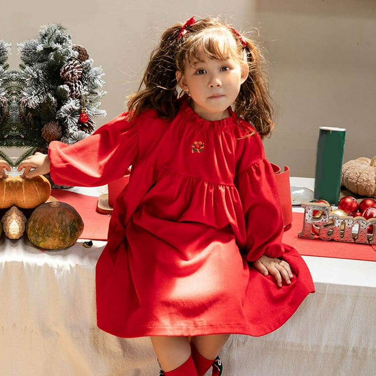 HUITKMM Girls Dresses Toddler Girls Autumn Printed Long Sleeve