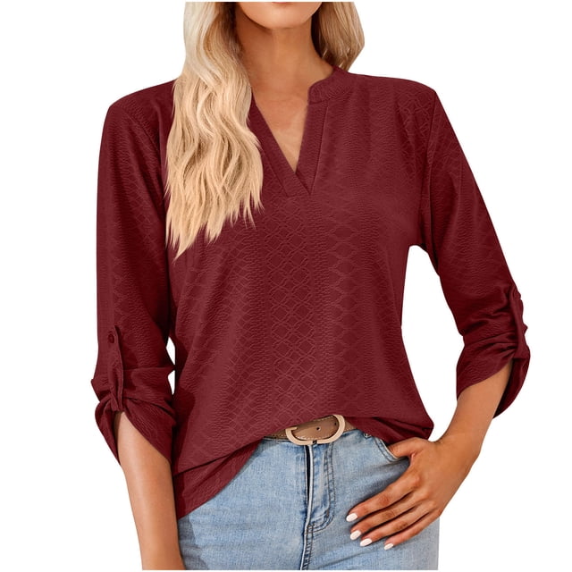 Hauts à Manches Longues pour Femmes Mode pour Femmes Uni Col en V T-Shirt Ample à Manches Longues Haut T-Shirt à Manches Longues pour Femmes T-Shirts à Manches Longues pour Femmes T-Shirts Longs pour Femmes Hauts à Manches Longues pour Femmes