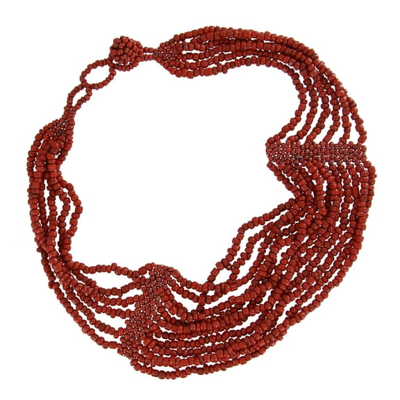 Multi Strand Red Glass Beaded Layered Bib Collar Adjustable Necklace 16-18" Ladies Adult