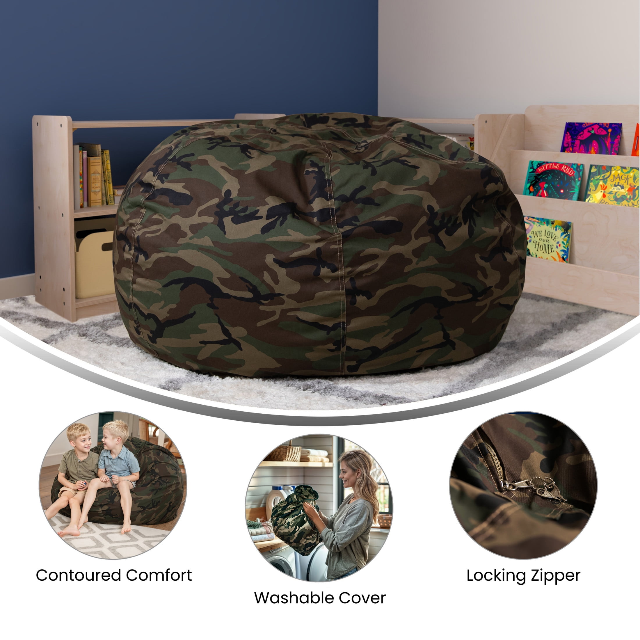 Flash Furniture Duncan Oversized Camouflage Refillable Bean Bag Chair for All Ages