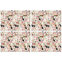 Chihuahua and Flower Florals Summer Placemats Table Placemats Set Of 4-Linen Kitchen Washable Placemats Table Mats 11.8"x17.7"Non-Slip Heat Resistant