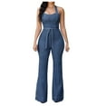thumbnail image 2 of ZAZYULZ New Arrival Womens Jumpsuits Casual Women's Slim Fit Hanging Neck Sleeveless Belt Casual Denim Jumpsuit(C,L), 2 of 6