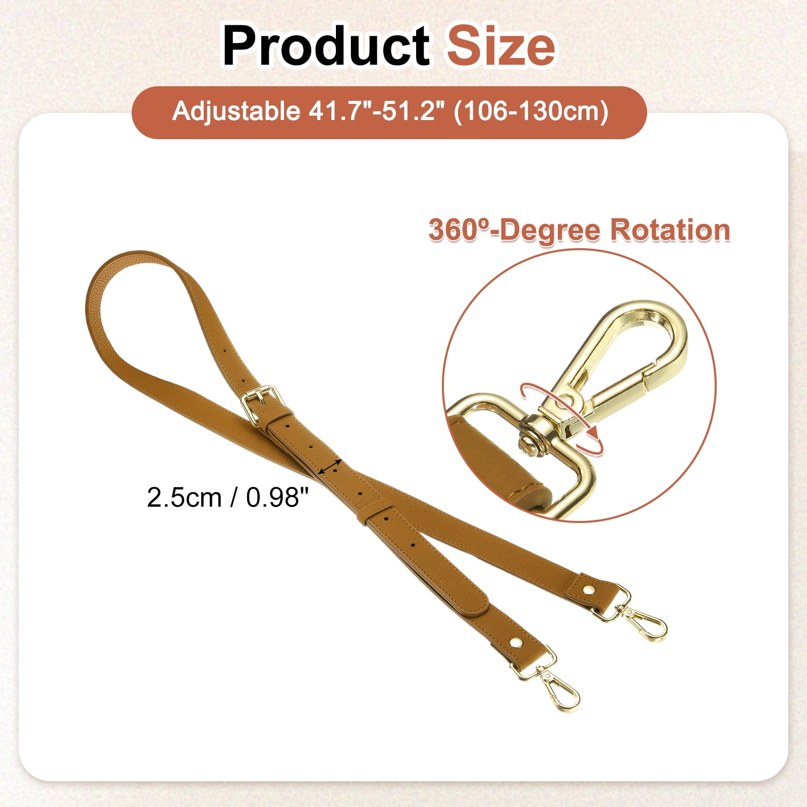 1" Genuine Leather Purse Strap for Bag (Light Brown, Gold Buckle)