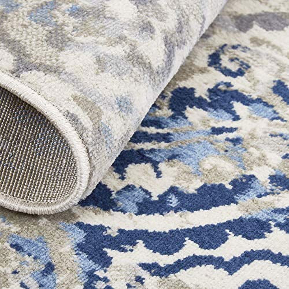 Home Dynamix Melrose Audrey Moroccan Ogee Damask Runner Area Rug, Ivory/Blue, 1'8"x7'2"