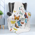 thumbnail image 4 of Colorful Soft Flannel Fleece Blanket, Watercolor Design Cluster of Flying Butterflies Vintage Style Depiction, Cozy Plush for Indoor and Outdoor Use, 50" x 60", White and Multicolor, by Ambesonne, 4 of 5