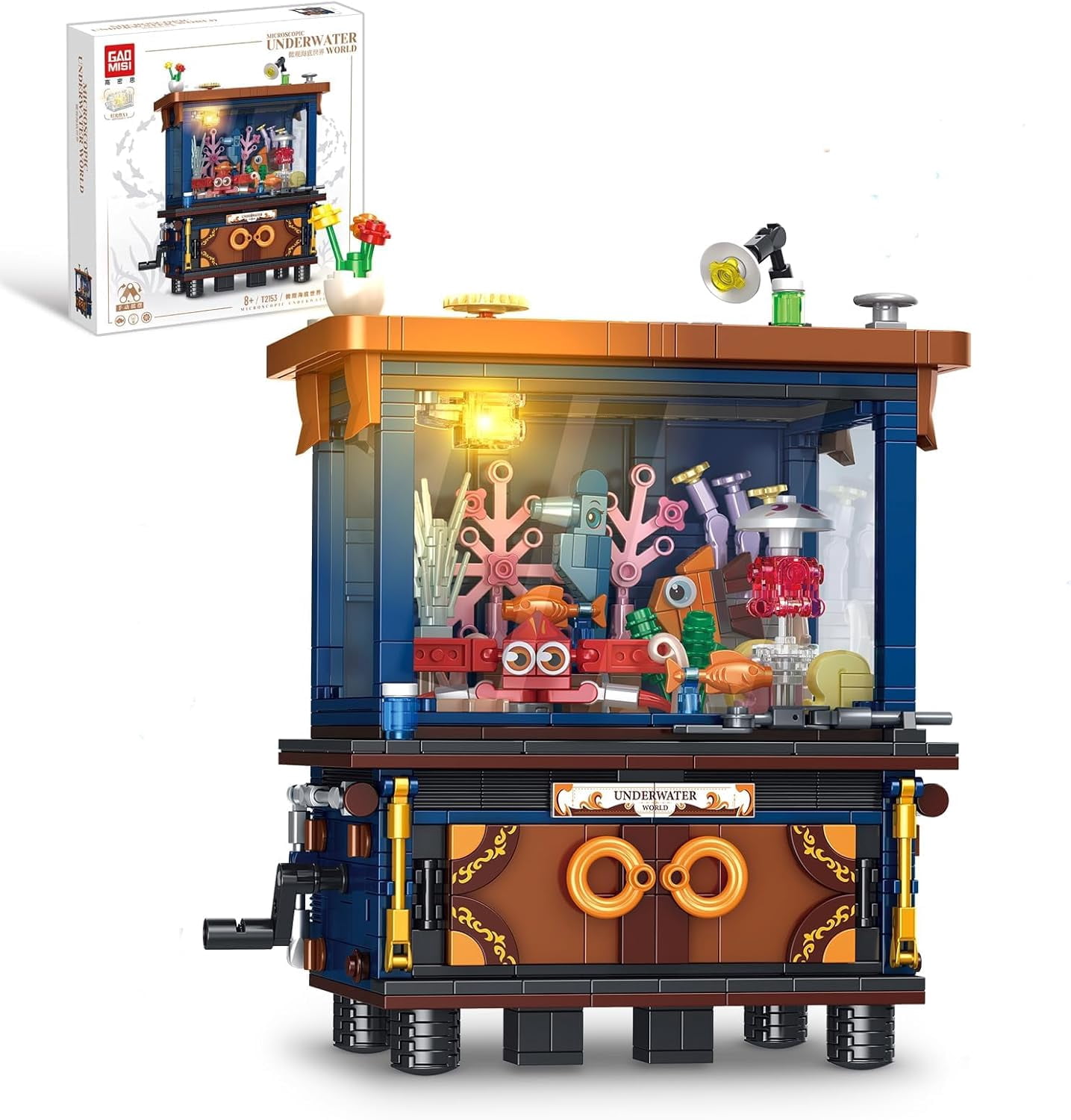 Fish Tank Building Block Set for Adult, Linkable Mechanical Aquarium Building Brick Set Toy with Ocean Animal for Home Decor,(1053PCS)