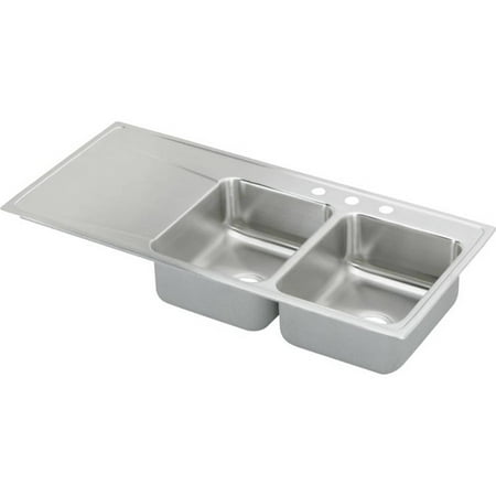 Lustertone 3 Hole - Elkay ILR4822R3 Gourmet Lustertone Stainless Steel Double Bowl Top Mount Sink with 3 Faucet Holes