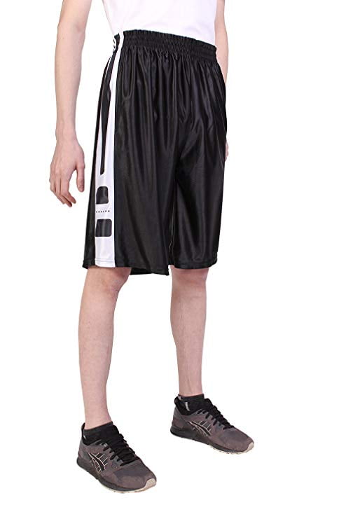 North 15 Mens Printed Basketball Long Mesh Shorts with Side Pockets-3298T-Blk-Wht-XL 