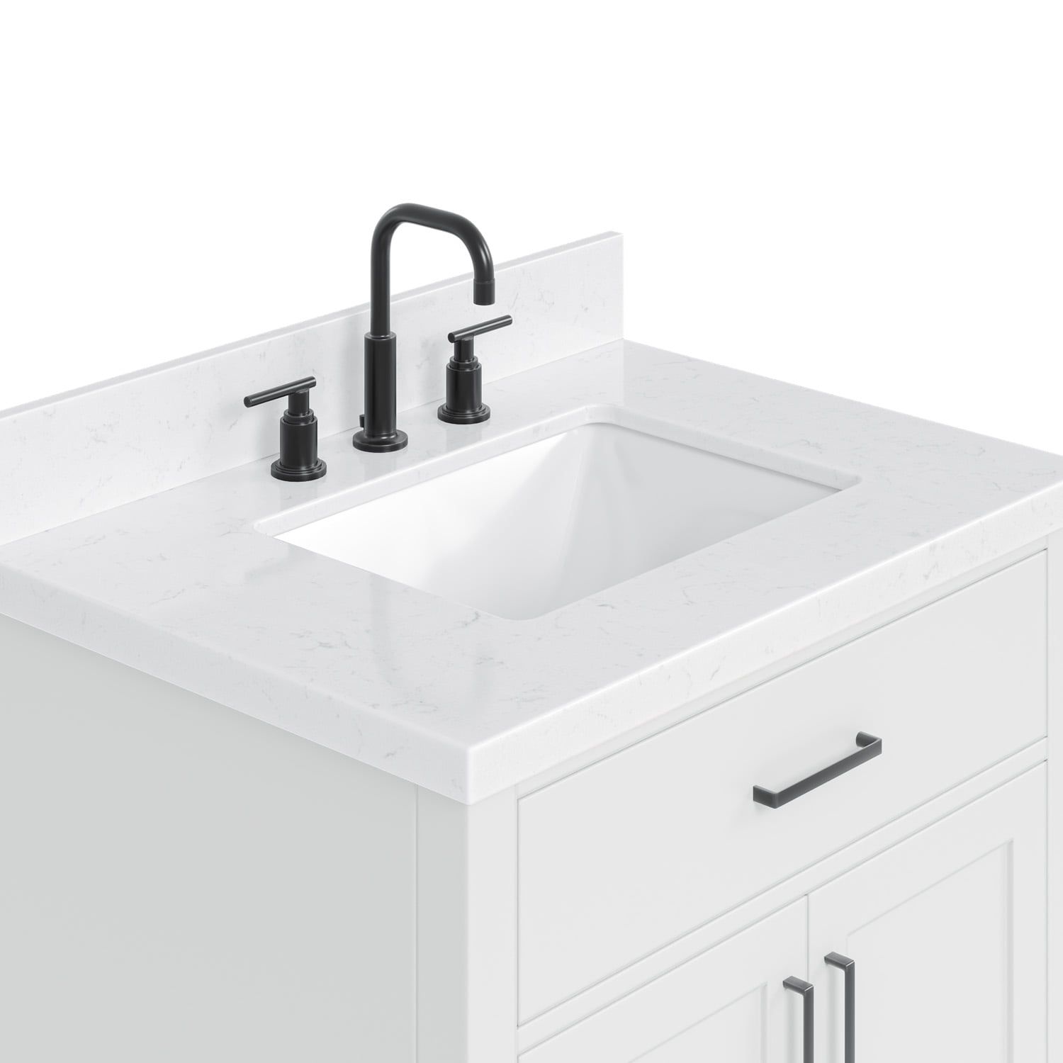 Ariel Hepburn 30 In. Rectangle Sink Bathroom Vanity With Carrara White Quartz Countertop 1.5 Edge In White