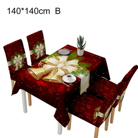 

JFY 5Pcs/Set Adorable Chair Slip Wear-resistant Polyester Christmas Themed Tablecloth Set for Household