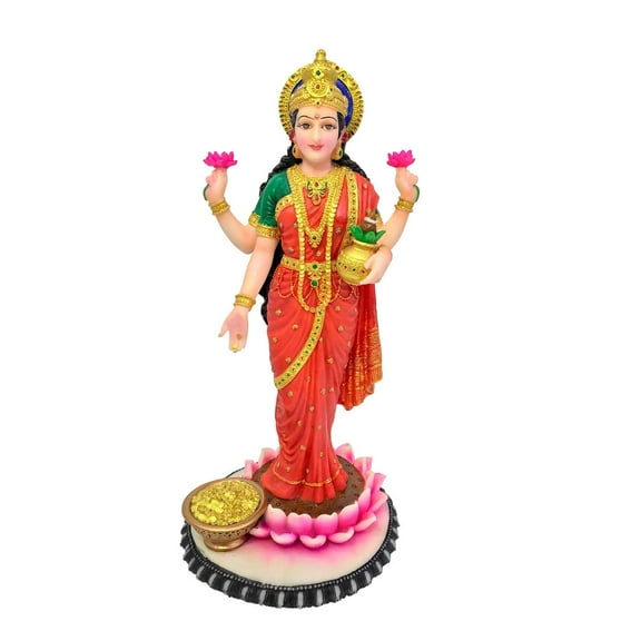 Sri Krishna Culture Standing Laxmi Ji (Height-11) - Hindu God and Goddess Idol/Statue/Murti/Figurine-Polyster Resin-Multicolour