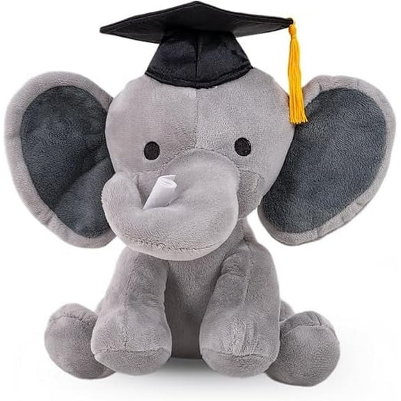 Graduation Plush Toy 2025 –9" Soft Stuffed Animal Plush with Cap & Diploma/Gown/Sash – Graduation Gift for Kids Preschool Kindergarten College Achievements (Elephant with Cap & Diploma)