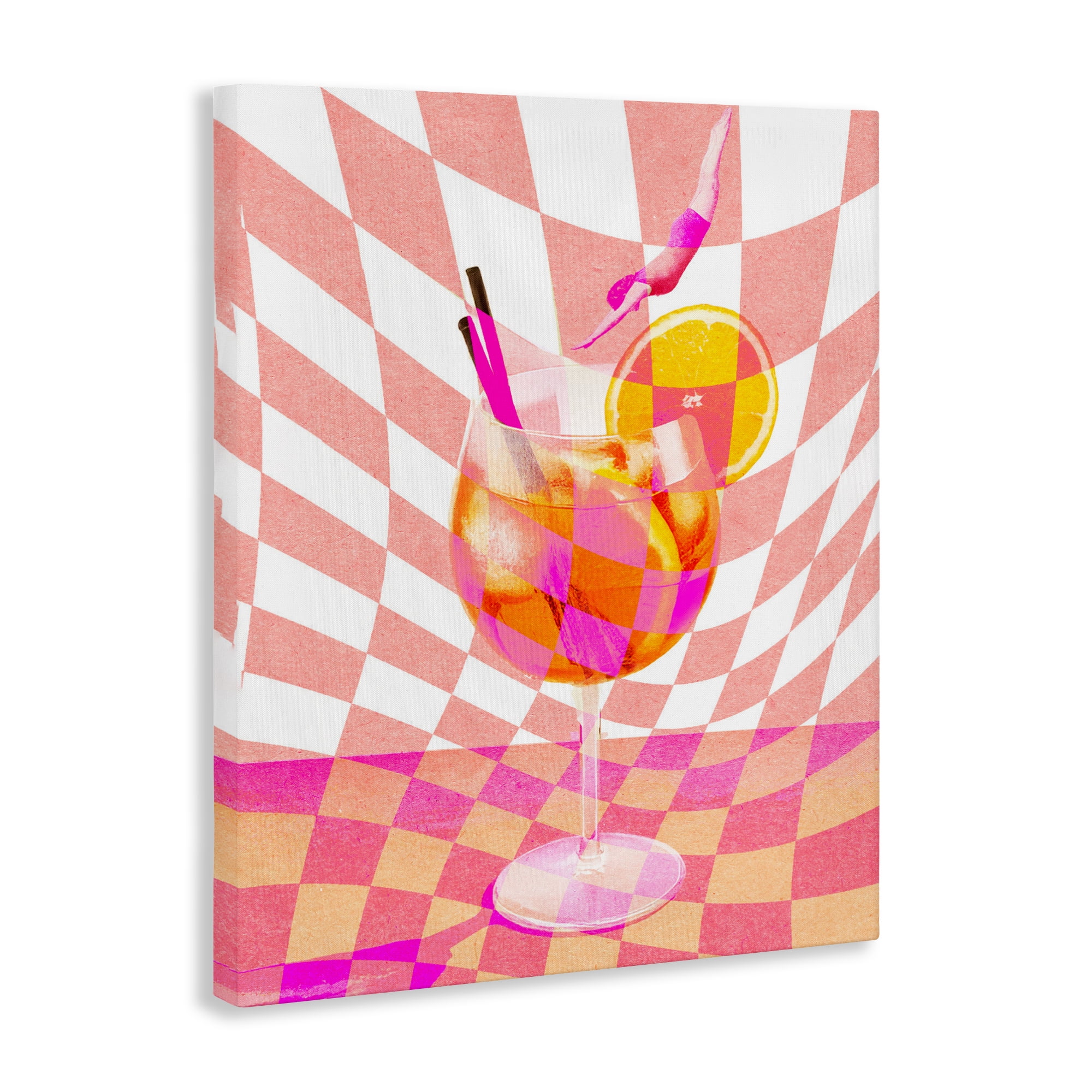 Retro Checkered Summer Cocktail Canvas Wall Art, design by Lil' Rue