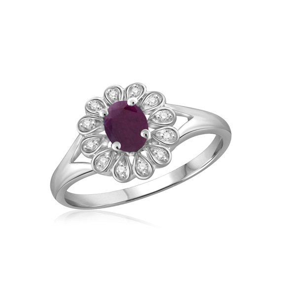 0.26 Carat Ruby Gemstone and 1/20 Carat White Diamond Ring