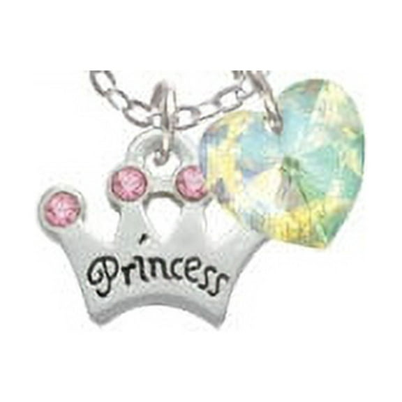 Small ''Princess'' Crown with Pink Crystals  - Clear AB Crystal Heart Sophia Necklace, 18" 1"