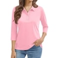 thumbnail image 2 of Nestiefly Polo Shirts for Women's 3/4 Sleeve Tops Golf Tees 5-Button Collared Cotton Shirt Business Casual Pink XL, 2 of 6
