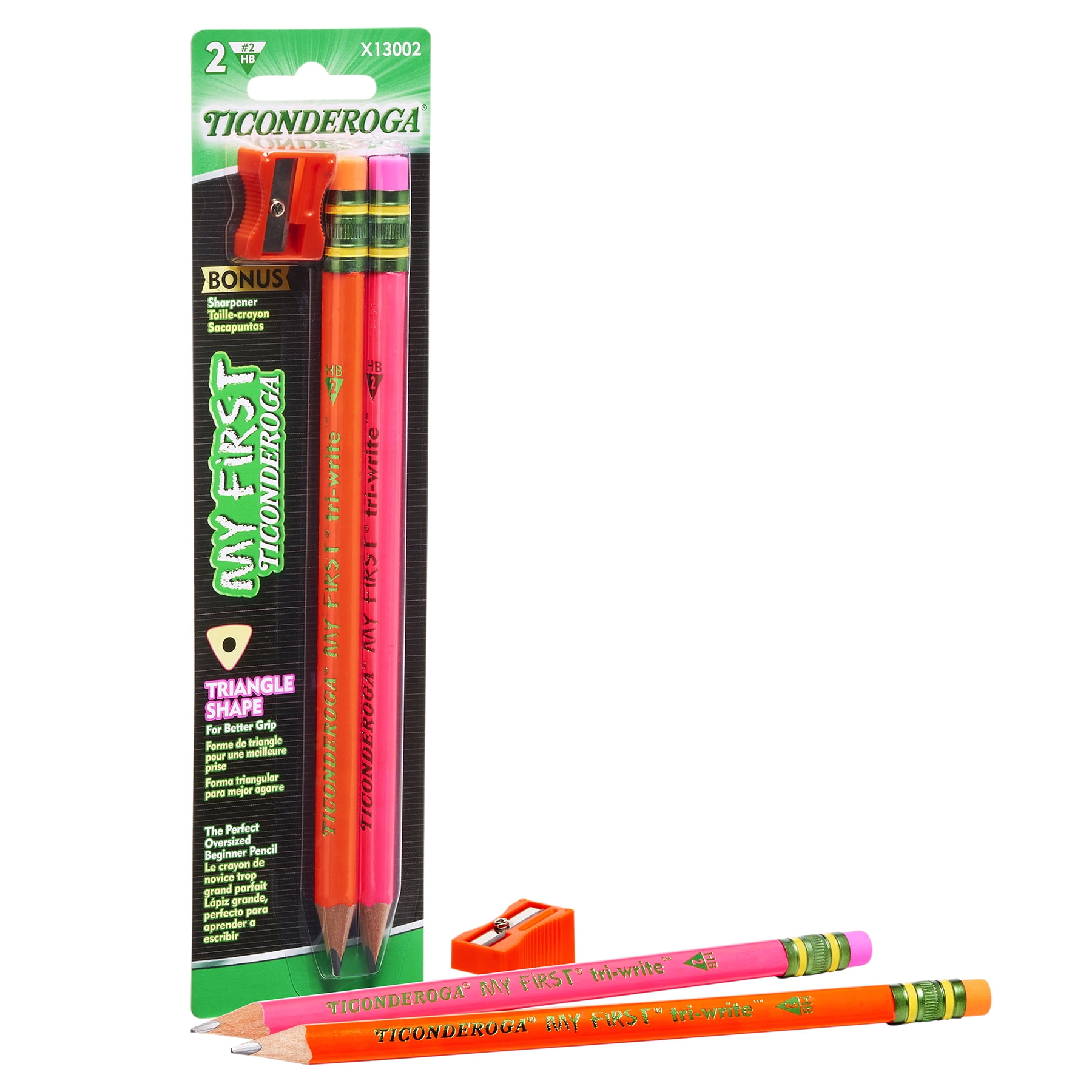 Ticonderoga My First Tri-Write Wood-Cased Pencils, Neon Assorted, 2 Per Pack, 12 Packs