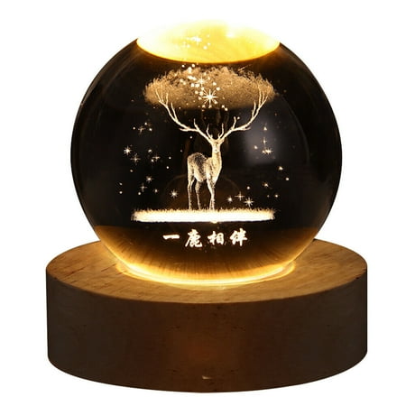 

LED Crystal Ball Night Light Desk Lamp w/ Wood Base Home Office Decor Kids Gift