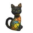 thumbnail image 2 of Colorful Stained Glass Cat Figurine Night Light, Small Shelf Decor, Office Desk Decor, Coffee Table Decor for Living Room, Mosaic Styled Feline Animal Accent Lamp, Warm Gentle, 2 of 3