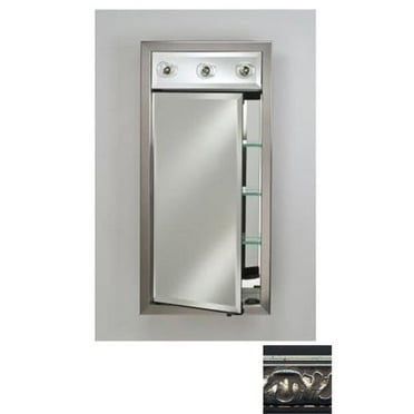 Afina Corporation SD-LC2434RVALSV 24 in.x 34 in.Recessed Single Door Cabinet with Contemporary Lights - Valencia Silver
