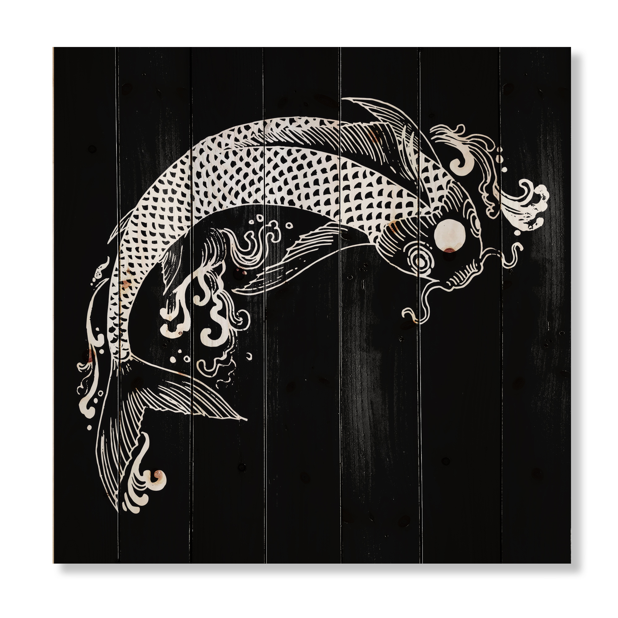 Designart 'Chinoiserie With Koi Fish I' Traditional Print on Natural Pine Wood