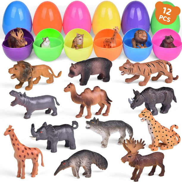 Fun Little Toys 12 Pcs Easter Eggs Prefilled with Wild Animal Figures,  Realistic Jungle Animals Toys Sets, Assorted Color Easter Eggs for Egg  Hunts, Party Favors, Prizes for Kids 