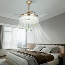 TFCFL 4 Blades Modern Retractable Ceiling Fan Light Dimmable LED Chandelier with Remote Control