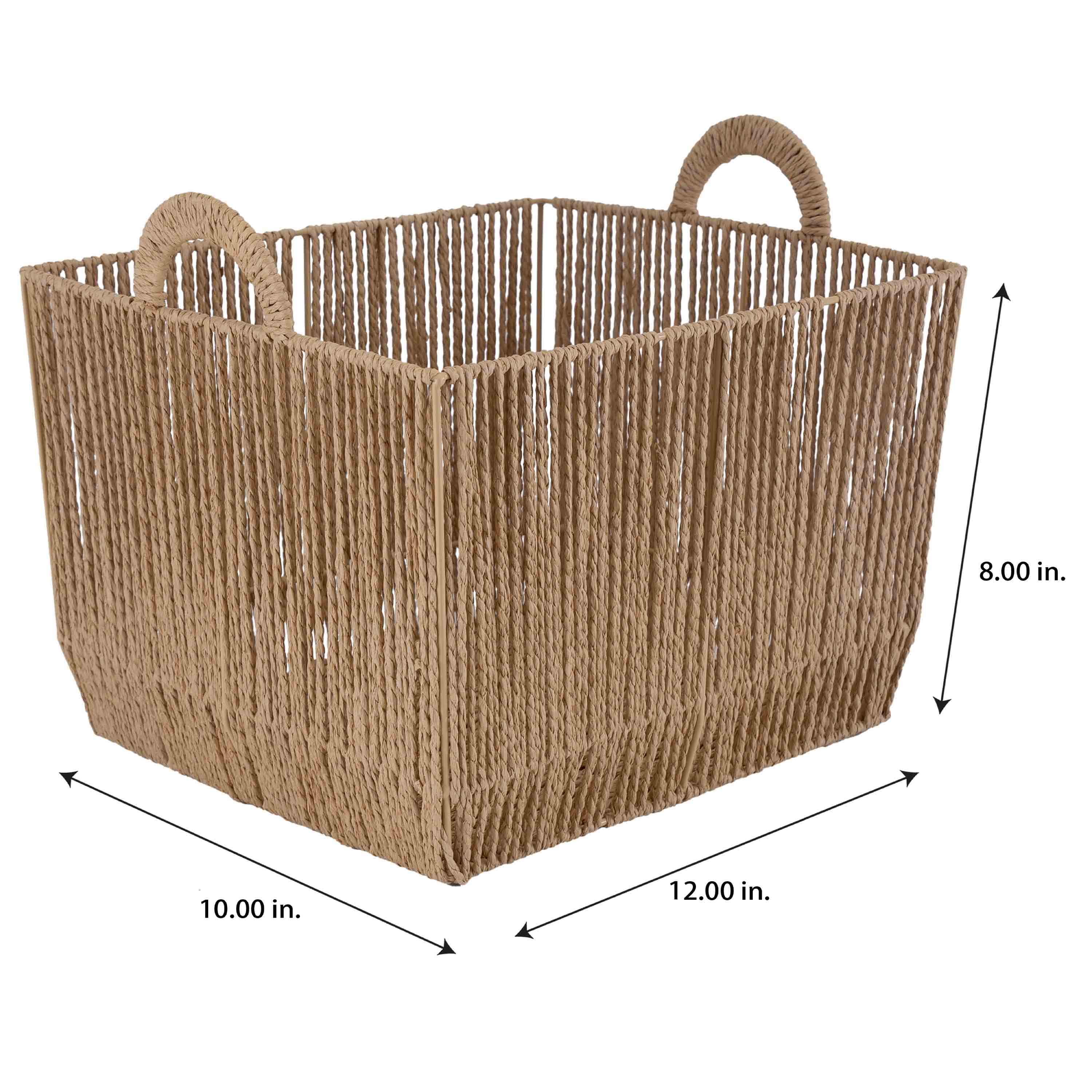 Simplify Vertical Weave Paper Rope Small Storage Basket with Round Handles