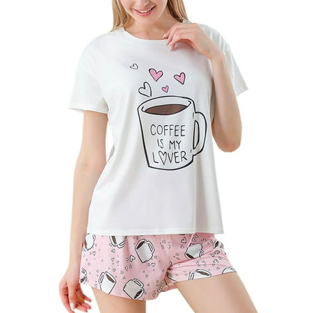

Woobling Women Sleepwear Tops And Shorts Pajamas Sets Loose Nightgown Ladies Baggy Dailywear Lounge Set Cup Pattern 2XL