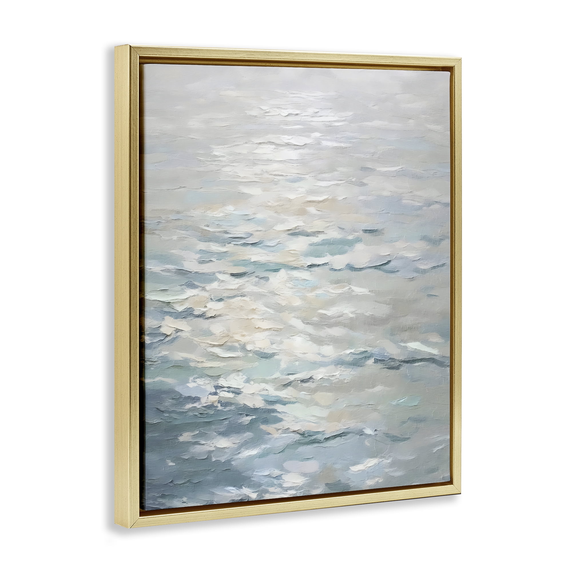 Stupell Industries Shallow Reflections Calm Sea Gold Framed Floater Canvas Wall Art, design by Riley B