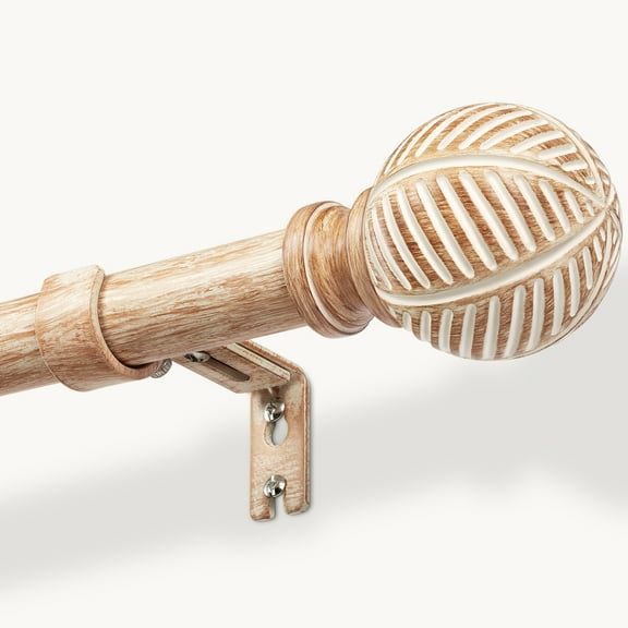 NewBuros Adjustable Wood Curtain Rod, 32 to 120 Inch, 1" Diameter Heavy-Duty Indoor Curtain Rod, Sturdy Rust-Proof with Wood Grain Leaf Pattern, Brown
