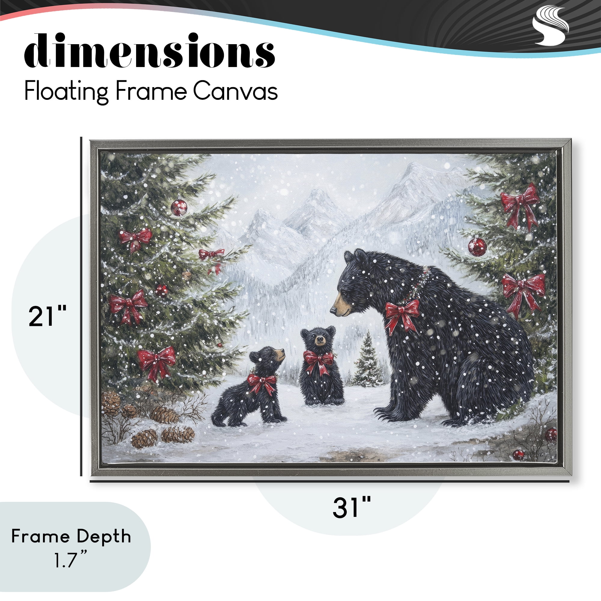 Stupell Industries Christmas Black Bears Gray Framed Floater Canvas Wall Art, design by Tina LeCour