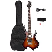 Glarry Burning Fire Beginner Electric Guitar Kit w/ Accessories for Beginner, Brown