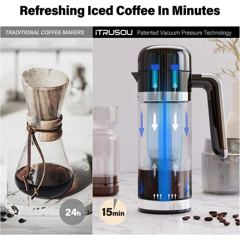 Cold Brew Maker, Electric Tea and Coffee Brewer 15 Minutes, Cold Brewer  Drink with Built-in Battery Portable for Outdoor Use,Tea Brewer with  Customized Mode,Black Cover and Glass Cup 